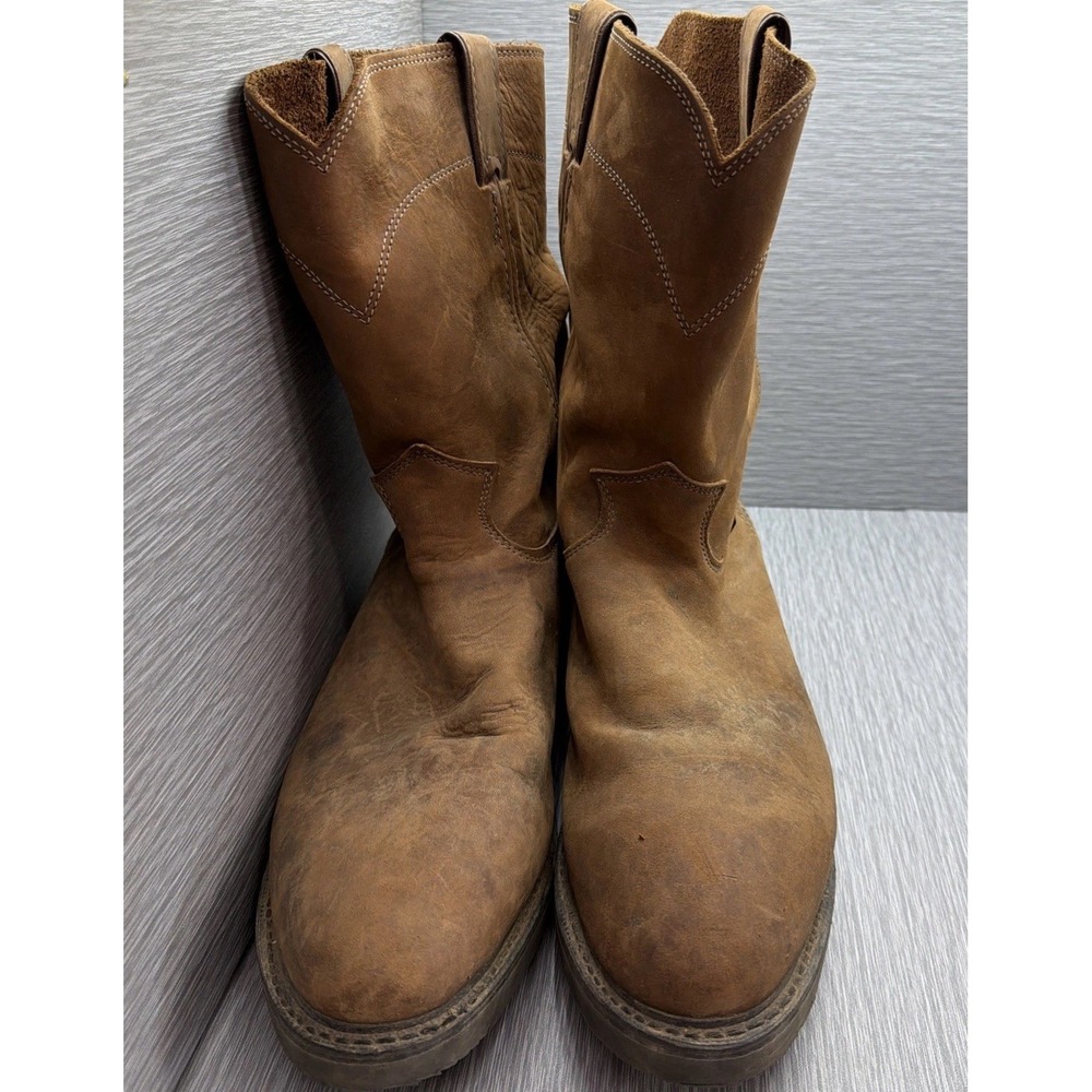 Justin Pull On Work Boots‎ Men's 13 D Brown Leather Round Toe USA Made
